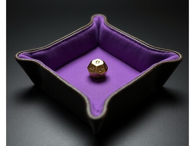 Leather dice rolling tray with purple felt interior